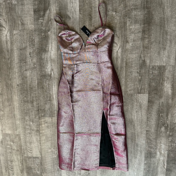 Lulu’s Flashy Fixation Pink Iridescent Metallic Midi Dress - Picture 4 of 7